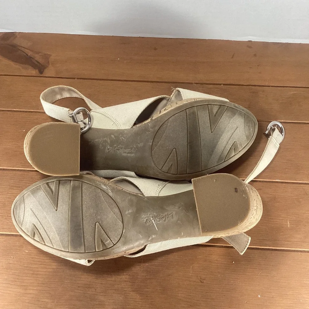 LifeStride Women's Lara Platform Sandals Cork High Heel‎ Beige US 9.5M